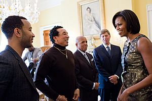 John Legend, Smokey Robinson, Berry Gordy, and Bob Santelli meet with Michelle Obama, 2011
