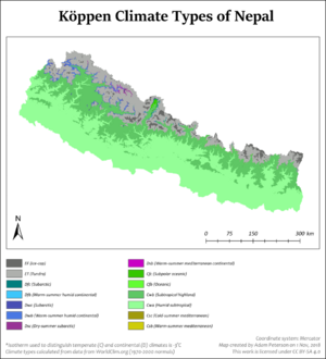 Köppen climate types of Nepal