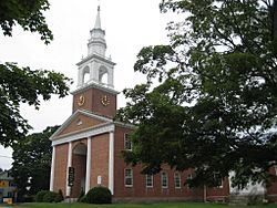 The First Congregational Church on the Green, site of the first town council and featured on the town seal