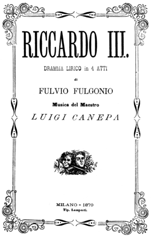Luigi Canepa - Riccardo III - titlepage of the libretto - Milan 1879