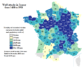 Map of wolf attacks on humans in France with text
