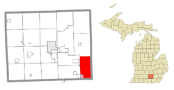 Location within Jackson County (red) and an administered portion of the Vineyard Lake community (pink)