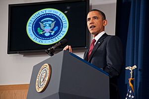 President Barack Obama speaking on the military intervention in Libya at the National Defense University 9