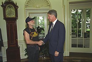 President Bill Clinton greets Willie Nelson