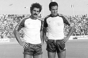 Roberto Rivelino from left and right Najeeb Al Imam in 1979 in Saudi Arabia