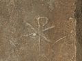 Rom, Calixtus-Katakomben, Steintafel mit Christussymbol "Chi Rho"