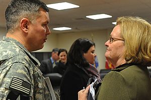 Sen. Claire McCaskill talks with Brig. Gen. Gary Patton (4353959000)
