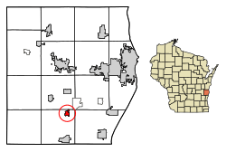 Location of Adell in Sheboygan County, Wisconsin.