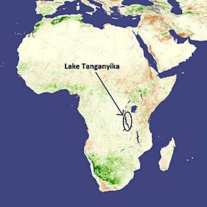 Shows Lake Tanganyika in African continent