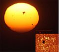 Sunspot 923 at sunset and in solar telescope