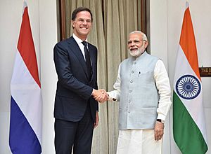 The Prime Minister, Shri Narendra Modi meeting the Prime Minister of the Kingdom of Netherlands, Mr. Mark Rutte, at Hyderabad House, in New Delhi on May 24, 2018