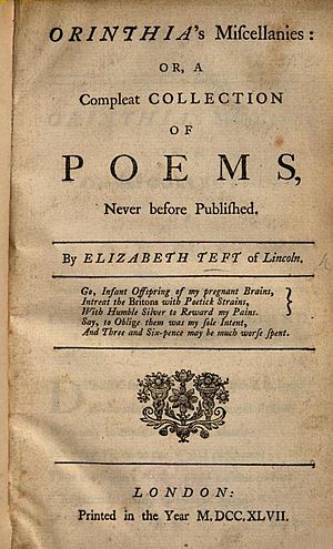 Title page Elizabeth Teft Orinthias Miscellanies 1747