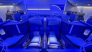 United Polaris business cabin on a 777-300ER