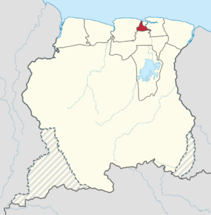 Map of Suriname showing Wanica district