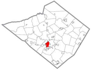 Location of Wyomissing in Berks County, Pennsylvania.