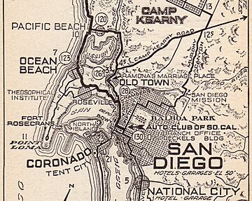 1920 map - downtown San Diego and the Old Town area