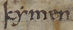 Anglo-Saxon Chronicle - kymen (British Library Cotton MS Tiberius A VI, folio 4r)