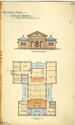 Architectural drawing of the new Court House, Charters Towers, 1885
