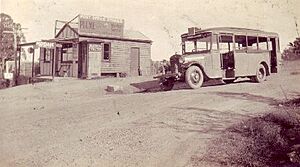 Bus outside Kellyville Post Office on corner of Acres & Windsor Roads Kellyville 1930