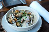 Clam chowder prepared with whole clams