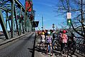 Cyclists waiting on Hawthorne Bridge during a lift