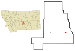 Location of Lavina, Montana