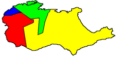 Île Perrot, showing its municipalities:Green: Ville de l'Île-PerrotYellow: Notre-Dame-de-l'Île-PerrotRed: PincourtBlue: Terrasse-Vaudreuil