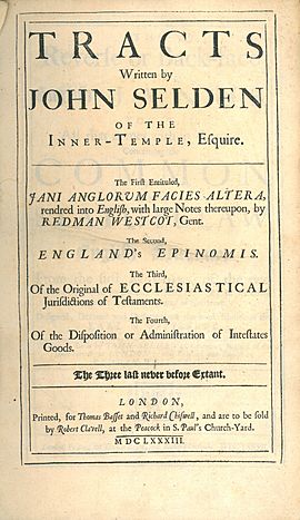 John Selden, Tracts Written by John Selden of the Inner-Temple, Esquire (1st ed, 1683, title page)