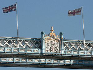 London, Tower Bridge - coat of arms and flags - geograph.org.uk - 560793