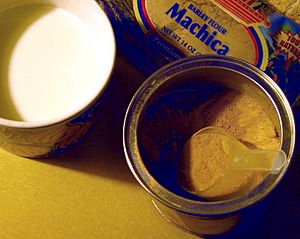 Milk, machica (in bag) and pinol mix (in tin).jpg