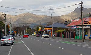 Main retail area on Opawa Road, looking south-east towards Mount Cavendish