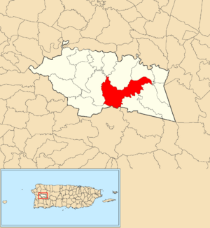 Location of Palma Escrita within the municipality of Las Marías shown in red