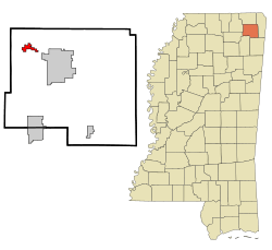 Location of Jumpertown, Mississippi