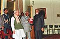 Prime Minister I. K. Gujral presenting a book to President K. R. Narayanan, 1998