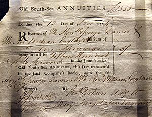 South Sea Annuities share certificate, issued November 13, 1784. On display at the British Museum in London