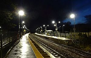 Stewarton railway station at night, East Ayrshire