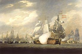 The Victory Raking the Spanish Salvador del Mundo at the Battle of Cape St Vincent, 14 February 1797