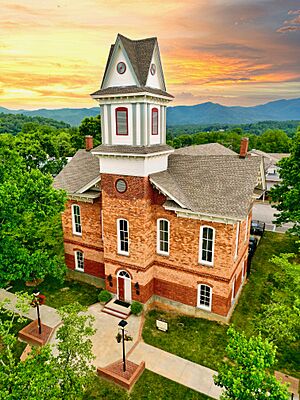 The historic Clay County Courthouse in downtown Hayesville, North Carolina on June 26, 2022