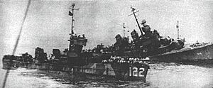 USS William D. Porter (DD-579) sinking after a Kamikaze attack off Okinawa, 10 June 1945