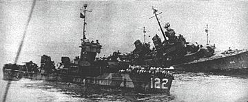 USS William D. Porter (DD-579) sinking after a Kamikaze attack off Okinawa, 10 June 1945