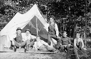Unidentified group of men camping
