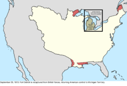Map of the change to the disputes involving the United States in central North America on September 29, 1813