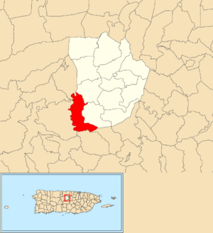 Location of Vaga within the municipality of Morovis shown in red