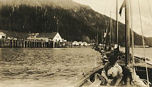 View of fishing boats moored near the North Pacific Cannery (16874778397)