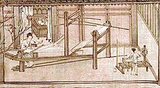 Weaving the silk (Sericulture by Liang Kai, 1200s)
