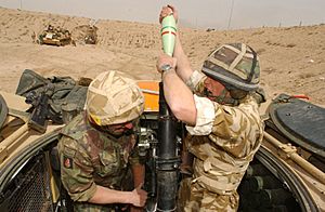 1 RRF engage Iraqi Army positions with their 81mm Mortars. Iraq. 26-03-2003 MOD 45142764