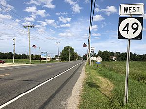2018-08-25 09 25 48 View west along New Jersey State Route 49 (Quinton-Marlboro Road) just west of Salem County Route 626 (Jericho Road) in Quinton Township, Salem County, New Jersey