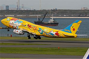 All Nippon Airways Boeing 747-400 yellow pokemon