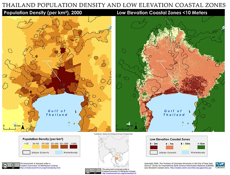 Image Bangkok, Thailand Population Density and Low Elevation Coastal