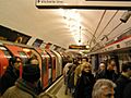 Busy Central line platform at Oxford Circus tube station
